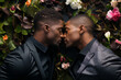 two young black men sleeping, flower background