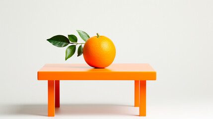 Wall Mural - an orange sitting on a table with a leaf on top