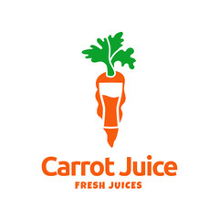 Poster - Juice carrot logo, fresh carrot drink logo design vector template isolated on white background.