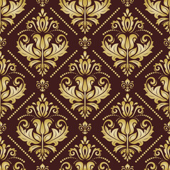 Wall Mural - Classic seamless pattern. Damask orient ornament. Classic brown and golden vintage background. Orient pattern for fabric, wallpapers and packaging