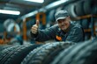 © เลิศลักษณ์ ทิพชัย - Portrait of male mechanic giving thumbs up smiling looking at camera with happy expression and satisfied with car repair service giving thumbs up at tire change shop