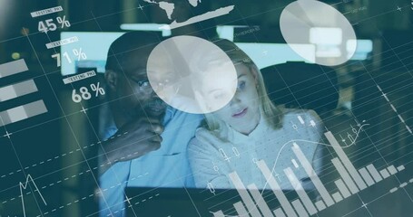 Poster - Animation of financial data processing over diverse business people in office