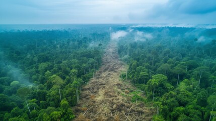 Earth Day View of Deforestation in a Misty Tropical Forest.