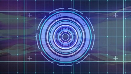 Poster - Animation of scope scanning with data processing over grid on blue background