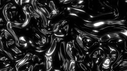 Wall Mural - 3D animation - Looped animated fluid abstract texture of swirling dark chrome metal