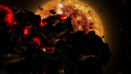 Wall Mural - meteors and large asteroid heading the sun, close view 3d rendering cinematic view, 4k,2024