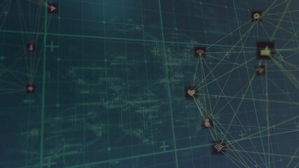 Poster - Animation of globe of network of connections with icons