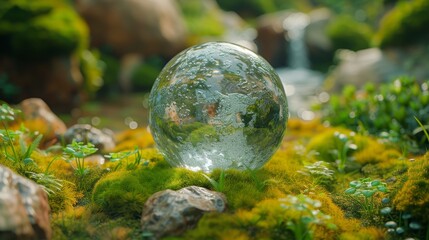 Canvas Print - Global sustainable environment concept, crystal globe with moss. ESG icon represents Environment Social and Governance.