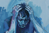 Fototapeta  - illustration of depressed looking man. mental health concept. generative ai.