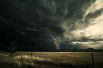 majestic lightning strike in a desert landscape, great for illustrating extreme weather articles or 