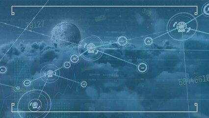 Poster - Animation of network of connections with icons over clouds