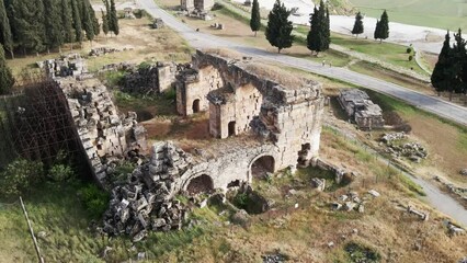 Wall Mural - aerial view of ancient basilica in antique city Hierapolis, Pamukkale, Turkey