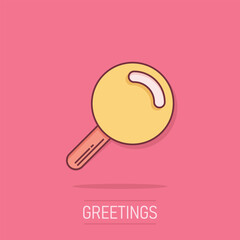 Poster - Loupe sign icon in comic style. Magnifier cartoon vector illustration on isolated background. Search splash effect business concept.