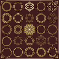 Wall Mural - Vintage set of vector round elements. Different elements for design frames, cards, menus, backgrounds and monograms. Classic brown golden patterns. Set of vintage patterns