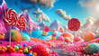 super fun cute candy background, surreal.
