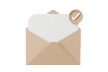 Fototapete - 3D Brown Letter with checklist in envelope completed icon element. Minimal Email envelope with checklist in envelope icon. newsletter concept. Isolated on purple background. 3d rendering illustration.
