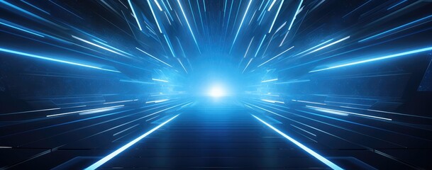 Poster - Futuristic Light Speed Tunnel in Blue Tones