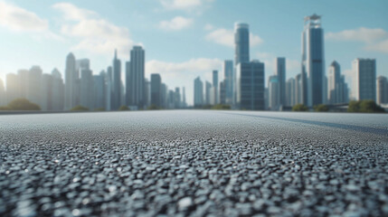 Wall Mural - Asphalt road ground stretches towards the city skyline