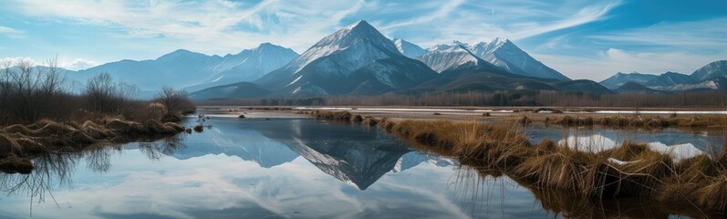 Sticker - Serene Mountain Reflection on Calm Lake Panorama