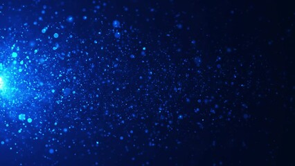 Poster - Dynamic wave of luminous particles flying horizontally. Sparkling bright particles fly in space. Animated shimmering particles with bokeh effect. 3D rendering. 4K animation.