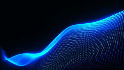Poster - Technology background . Futuristic point wave. Abstract digital wave of particles. Dark background. Connection structure. 3d