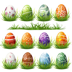 Wall Mural - Easter Eggs with Grass Illustration