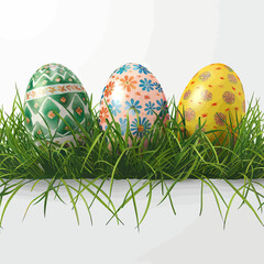 Wall Mural - Easter Eggs with Grass Illustration