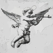 Cupid Angle Holding Gun Illustration