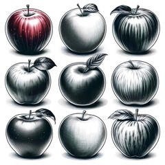 Wall Mural - collection of various apples, each with clear and sharp lines, drawn in a detailed and realistic style. The apples should have different colors