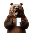 Grizzly bear Mobile Surprise - A startled bear with a smartphone, a humorous angle for tech marketing campaigns. Ideas for surprised, sale, shocking, wow, special and discount.