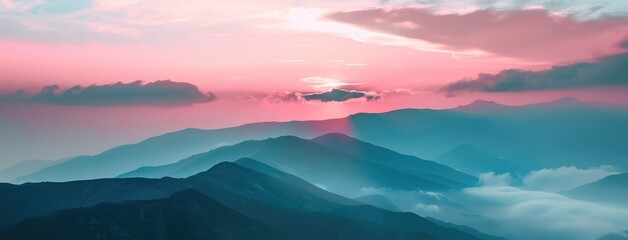 Canvas Print - Majestic Mountain Range at Sunset Panorama