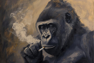 Wall Mural - gorilla smoking cigarette