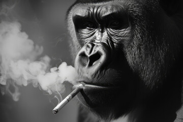 Wall Mural - gorilla smoking cigarette