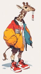 Canvas Print - A giraffe wearing a jacket and sneakers