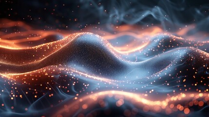 Aufkleber - The abstract wave moving dots flow particles, hi-tech and big data background design for brochures, flyers, magazines, business cards, banners.