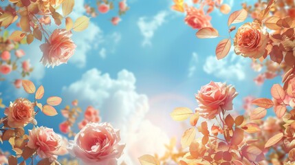 Sticker - Natural autumn background with delicate beautiful flowers against blue sky