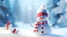 Romantic Encounter Between Snowman And Christmas Snowflakes