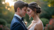 The bride and groom shared an intimate moment, bathed in the warm, golden hour light, symbolizing their deep love and unwavering commitment on this special wedding day.