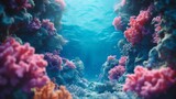 Fototapeta Do akwarium - Close Up Colorful Coral Reef, beautiful sea coral, sunlight, fish