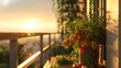 Cherry Tomato Plants on a Balcony Garden at Sunset
