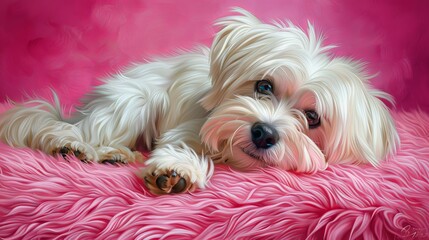 Sticker - maltese maltese dog on pink mat