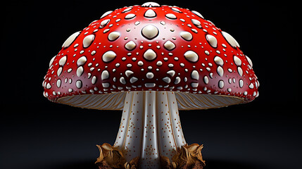 An Amanita muscaria mushroom on a black background