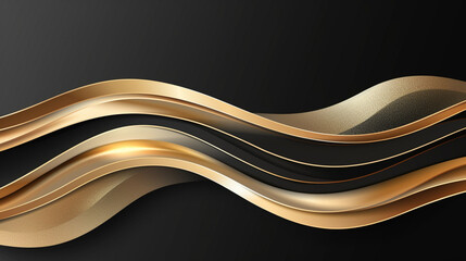 Leinwandbilder - Golden abstract wavy lines on black background. 3d render illustration, Golden wave on black background luxury modern concept
