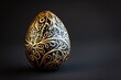 a black and gold easter egg with a pattern on it on a black background