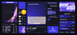 Modern OS user interface with tiling web browser and terminal windows, music player, weather and clock widgets. Bento grid layout concept vector illustration