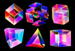 © fim.design - Crystal 4D shape. Gradient hypercube, glass tesseract vector illustration set