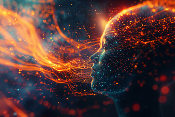a side profile of a human head with streams of stellar particles, depicting the cosmos within.