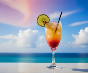 refreshing summer colorful cocktail drink advertisement menu banner, created using AI generative technology