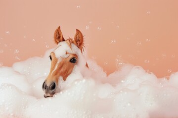 Wall Mural - Horse taking bubble bath. AI generative art