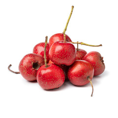 Wall Mural - Heap of ripe fresh red hawthorne berries close up isolated on white background